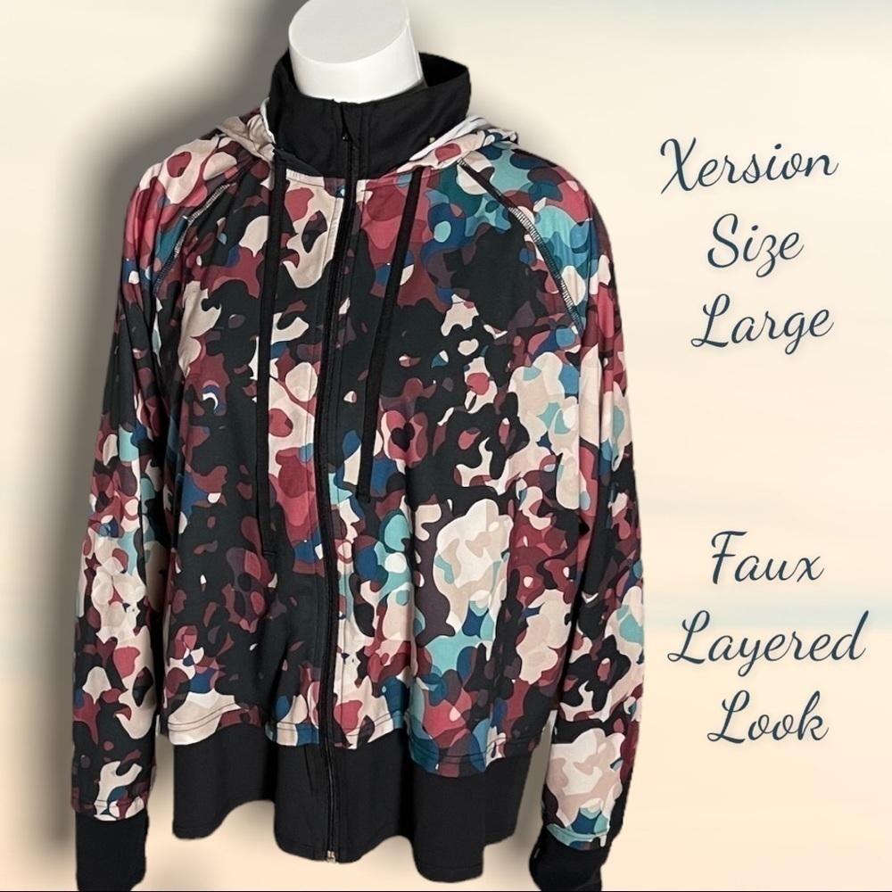 🔥XERSION Faux Hooded Layered Look Windbreaker Multi Color Camo Size Large